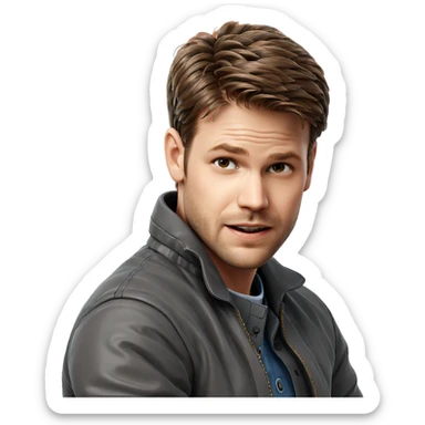 brown haired boy in jacket sticker