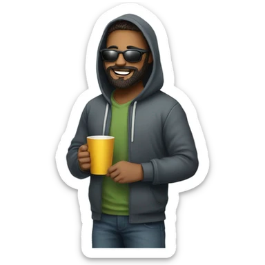 finance guy in hoodie and cup and beard and nerd sunglasses sticker