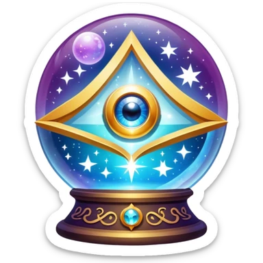 A vibrant, mystical icon symbolizing fortune telling and esotericism. Include elements like a crystal ball, tarot cards, stars, and mystical symbols with a glowing, ethereal feel. The design should be colorful, eye-catching, and evoke a sense of magic and mystery. sticker