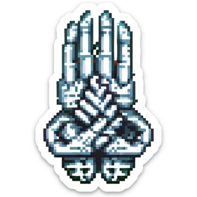 praying skeleton hands, pixel art, simple, hands together sticker