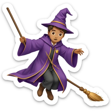 Hogwarts student in wizard robes falling off a broomstick sticker