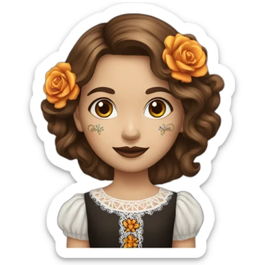 dia de los muertos girl happy pixie Brown hair sticker