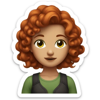 a short girl with red-brown hair short and a bit curled with green eyes sticker