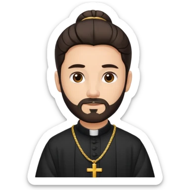  priest with dark brown long hair in a low bun and beard   sticker