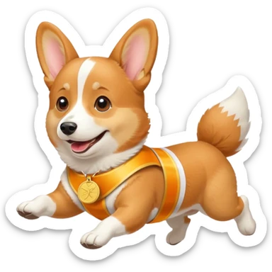 a corgi picking running a marathon with gold medal sticker