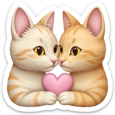 Two cats “nose to nose” + a small heart between them in soft pink, beige and yellow pastel colors sticker