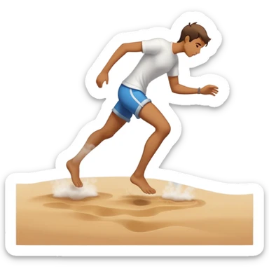 person tiptoeing quickly across extremely hot beach sand with steam rising from their footprints sticker