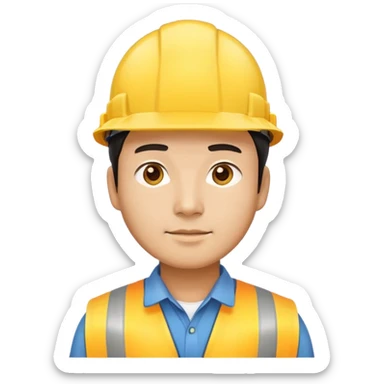 Man of Chinese appearance wearing a yellow construction hat sticker