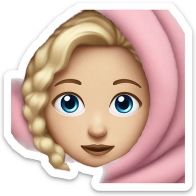 White girl with blue eyes wrapped in fuzzy pink blanket sticker