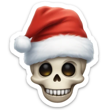 Cute, happy little skull wearing a fluffy Santa hat. sticker