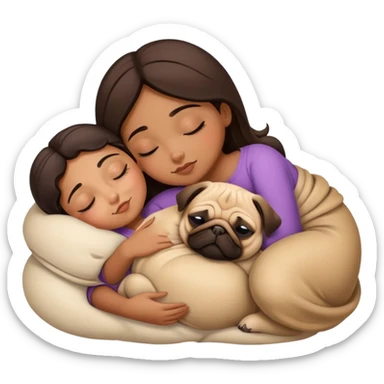 pug with a brown girl sleeping  sticker