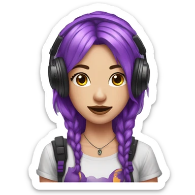 girl purple hair with a septum piercing and stretched ears with a gaming headset on sticker