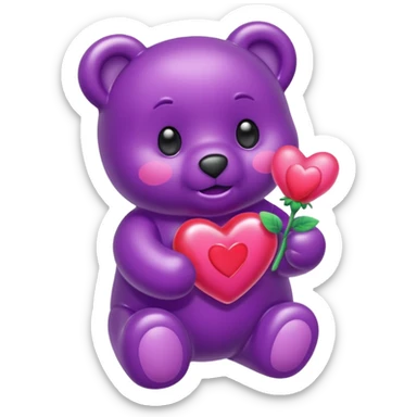 Gummy beart morado agarrando un corazón rosa cute sticker