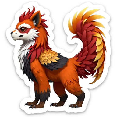 4-legged realistic scaly winged long-big-beaked Gryphon-Griffin-Griffsnuff-Talonflame-Silvally-Nargacuga-Red-Panda-fusion-hybrid-animal-Fakémon-creature, full body, with a long thin tufted lion-tail sticker