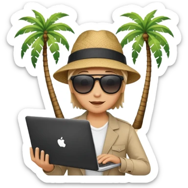  An open laptop on the beach. bildschirm ist schwarz und im hintergrund sind palmen, meer sticker