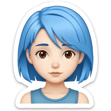 Cute girl with blue hair and she has a brown heart sticker