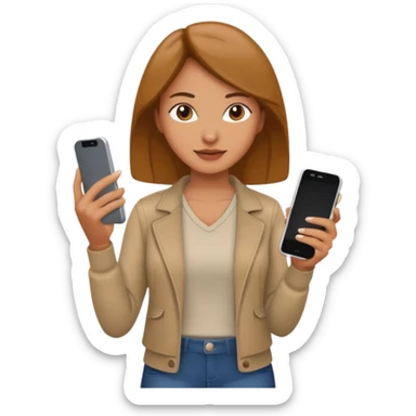 woman casual clothes holding a phone in one hand sticker