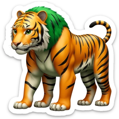 muscular tiger on all fours, every part of fur green with black stripes, no orange sticker