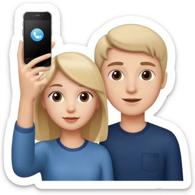 a girl and a boy holding a phone for a selfie sticker