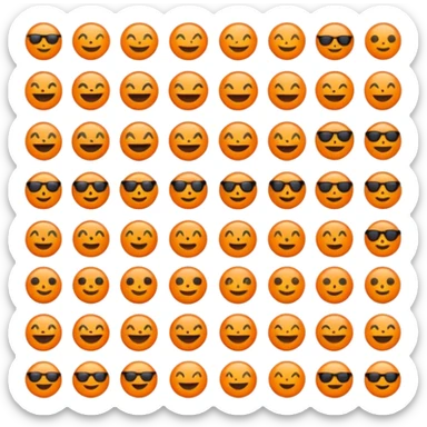 Minimalist flat emoji icon set, bright vivid orange symbols (#FF6200 or #FF8C00) on pure black background (#000000), sharp clean edges, no gradients, no shadows, high contrast, simple geometric shapes, modern UI icon style like Telegram stickers or Discord emojis sticker