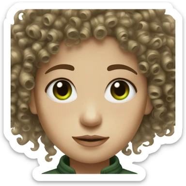90s emo curly hair girl white skin with brown hair and green eye sticker