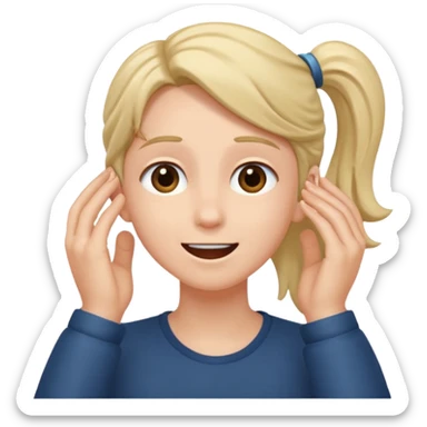 I need an emoji that tucks her hair behind her ear and slightly chuckles and looks up sticker