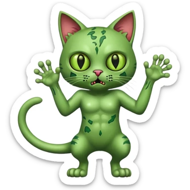 green zombie cat full body with action pose sticker