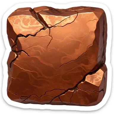 Cinematic Realistic Copper Ore, Warm and earthy, with rich, reddish-brown hues and intricate swirls of natural patterns across the rough, raw surface. The metal catches light with a gentle, glowing shimmer, exuding a rustic, organic charm. Soft glowing outline, capturing the essence of earthy elegance and natural beauty in raw copper ore. sticker