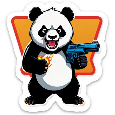 Angry Panda holding a gun sticker