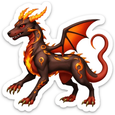Copper-Bronze Molten-Lava Glow-Cracked Fiery-Runed Draconic Mega-Houndoom-Garchomp-Zygarde-hybrid-creature (full body) sticker