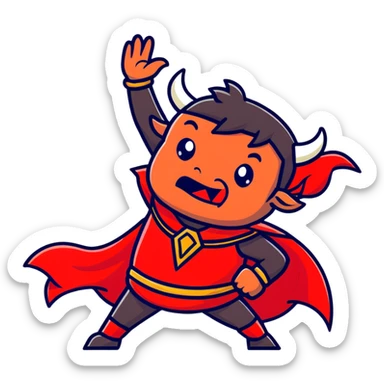 Matador in traditional costume waving red cape at angry bull sticker