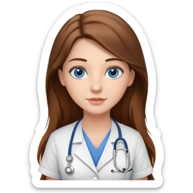 inside a classroom at university that says nursing school on the board with a pretty female nursing student with long brown hair, blue eyes sticker