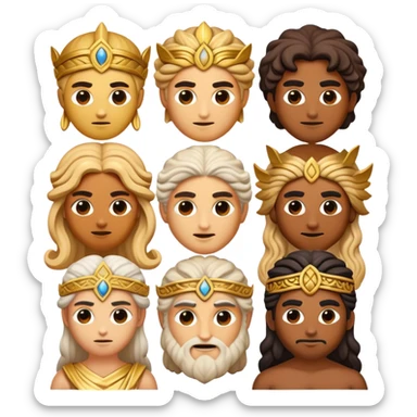 Cinematic Realistic Greek Gods Pop Culture Emoji, featuring mythic portrayals of ancient deities rendered with dynamic, ethereal lighting and classical detail. sticker
