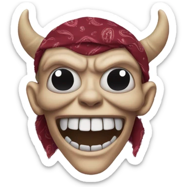Evil Demon face with a Burgundy paisley Bandana sticker