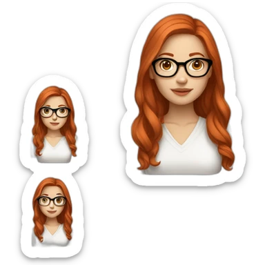 White-girl-with-long-hair-red-head-eyes-brown-wearing-glasses-blouse-white sticker
