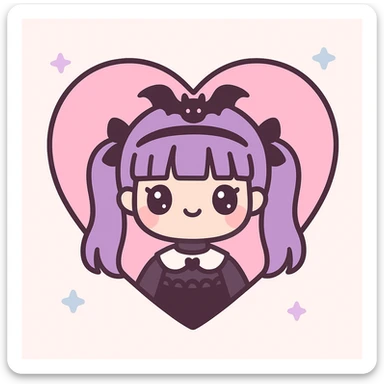 a heart with a goth girl inside, kawaii style, gothic details, sweet expression sticker