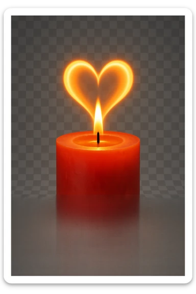 romantic candle with a heart-shaped flame, no background sticker