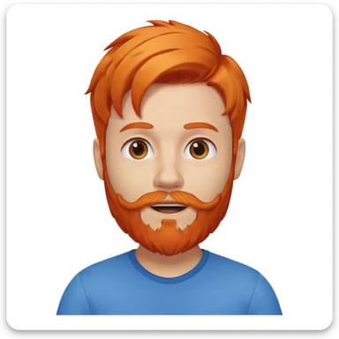 Memoji-style avatar, playful expression, orange hair and beard, blue background sticker