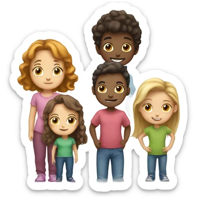 Four kids and one adult 2 of the kids are boys and 2 girls and the adult is a girl sticker