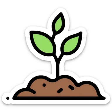 A simple outlined seedling sprouting from soil with small green leaves and a tiny upward graph line, representing the 1% improvement principle sticker