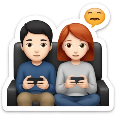 asian black haired boy watches tv with redhead girlfriend sticker