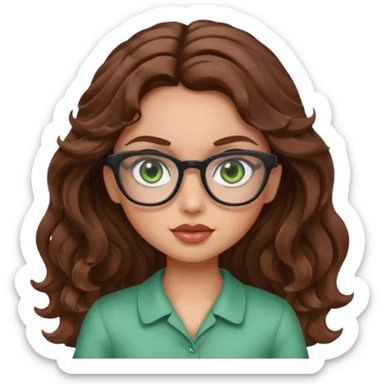 Bratz girl green eyes brown wavy hair with glasses sticker