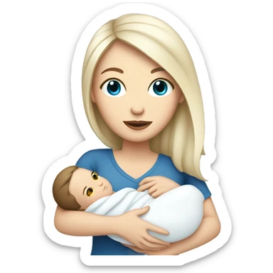 mom holding newborn baby girl with blue eyes white skin sticker