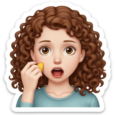 White girl with brown curly hair choking self sticker
