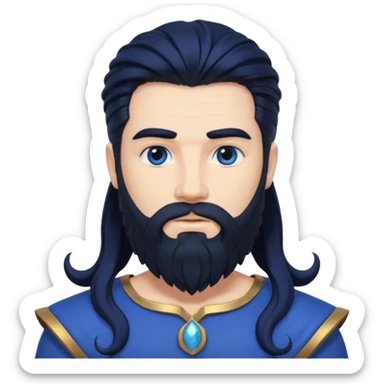 Neptune, Sea God from Rome Mythology with long jet black hair and beard, cobalt blue outfit sticker