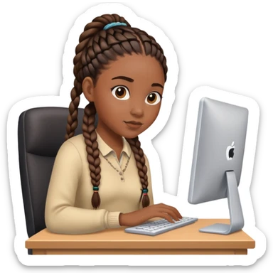 Black girl with braids at computer  sticker