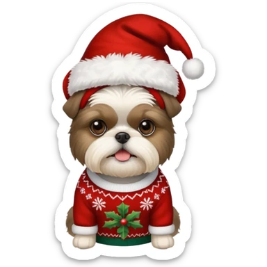 Small all OVER dark grey faced shih tzu christmas sweater hat sticker