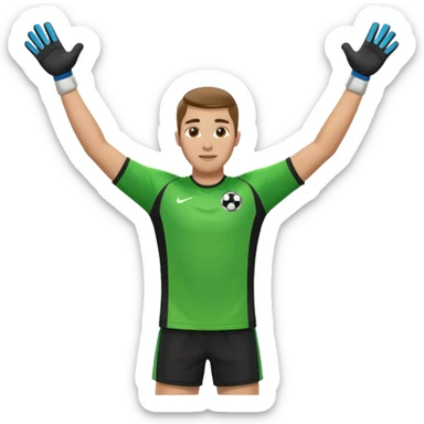 soccer goalkeeper green shirt, shorts football boots arms up sticker
