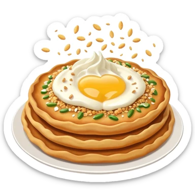 crispy Hungarian lángos being smashed with crumbs flying, fun and dynamic sticker