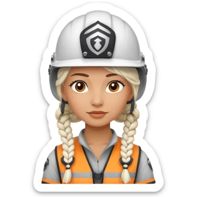 woman with white braided hair in helmet sticker